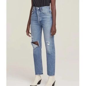 Agolde 90's Pinch Waist High Rise Straight Leg Denim Jeans In Lineup Size 28.